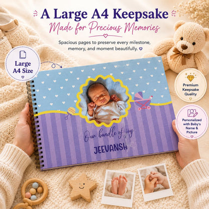 Baby memory book | Personalized with name and picture | 0 to 4 years | A4 Size (Our bundle of joy - Pink ) - Bop Canvases