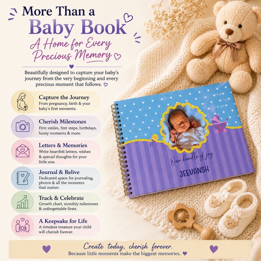Baby memory book | Personalized with name and picture | 0 to 4 years | A4 Size (Our bundle of joy - Pink ) - Bop Canvases
