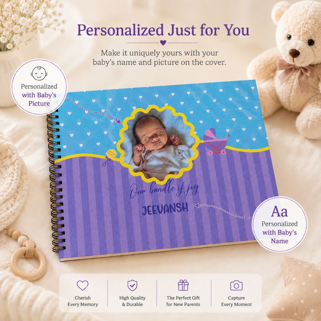 Baby memory book | Personalized with name and picture | 0 to 4 years | A4 Size (Our bundle of joy - Pink ) - Bop Canvases
