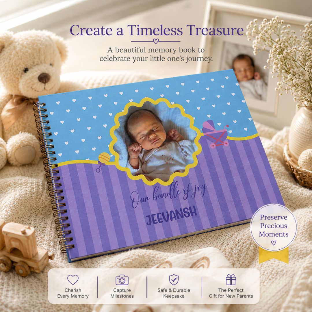 Baby memory book | Personalized with name and picture | 0 to 4 years | A4 Size (Our bundle of joy - Pink ) - Bop Canvases
