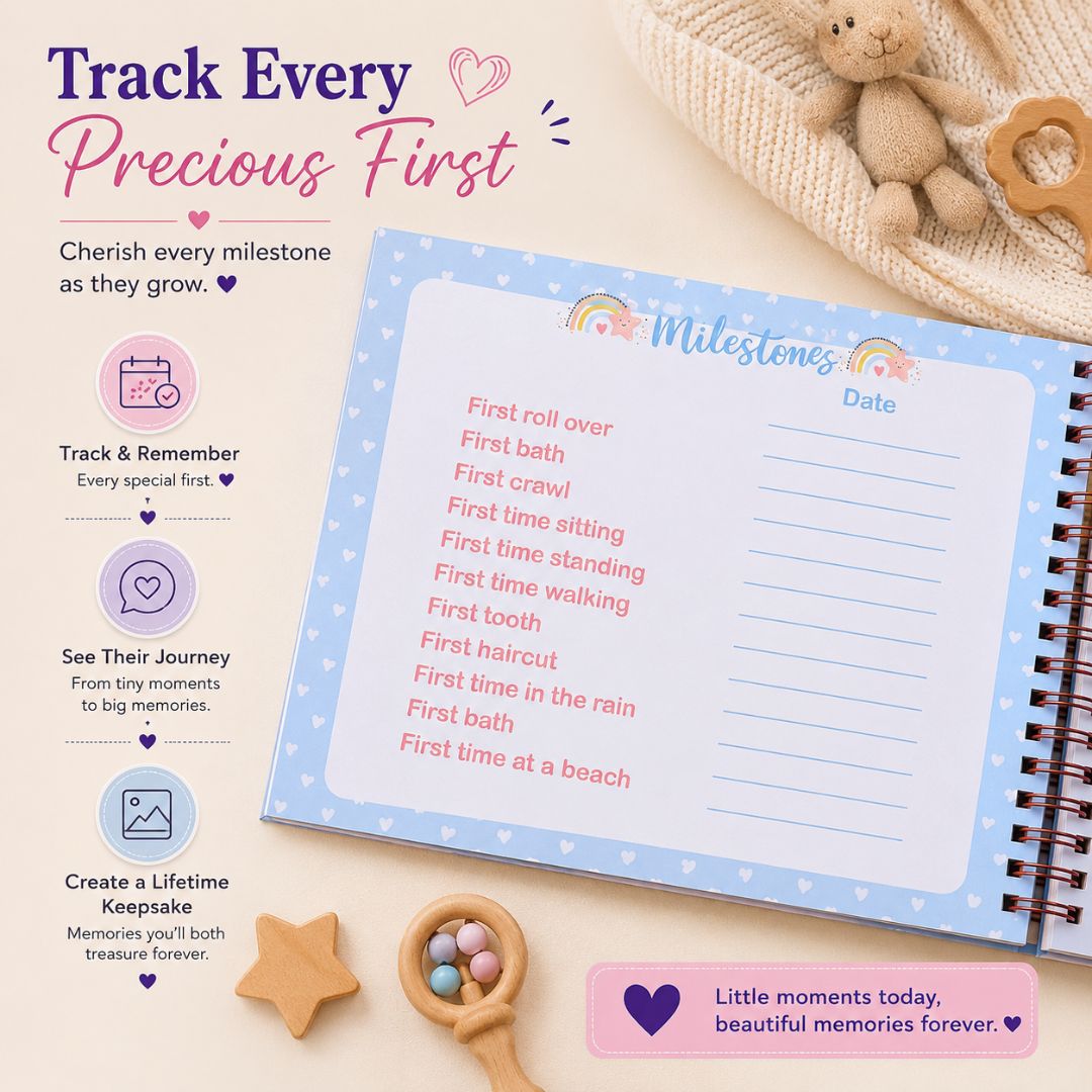 Baby memory book | Personalized with name and picture | 0 to 4 years | A4 Size (Our bundle of joy - Purple) - Bop Canvases