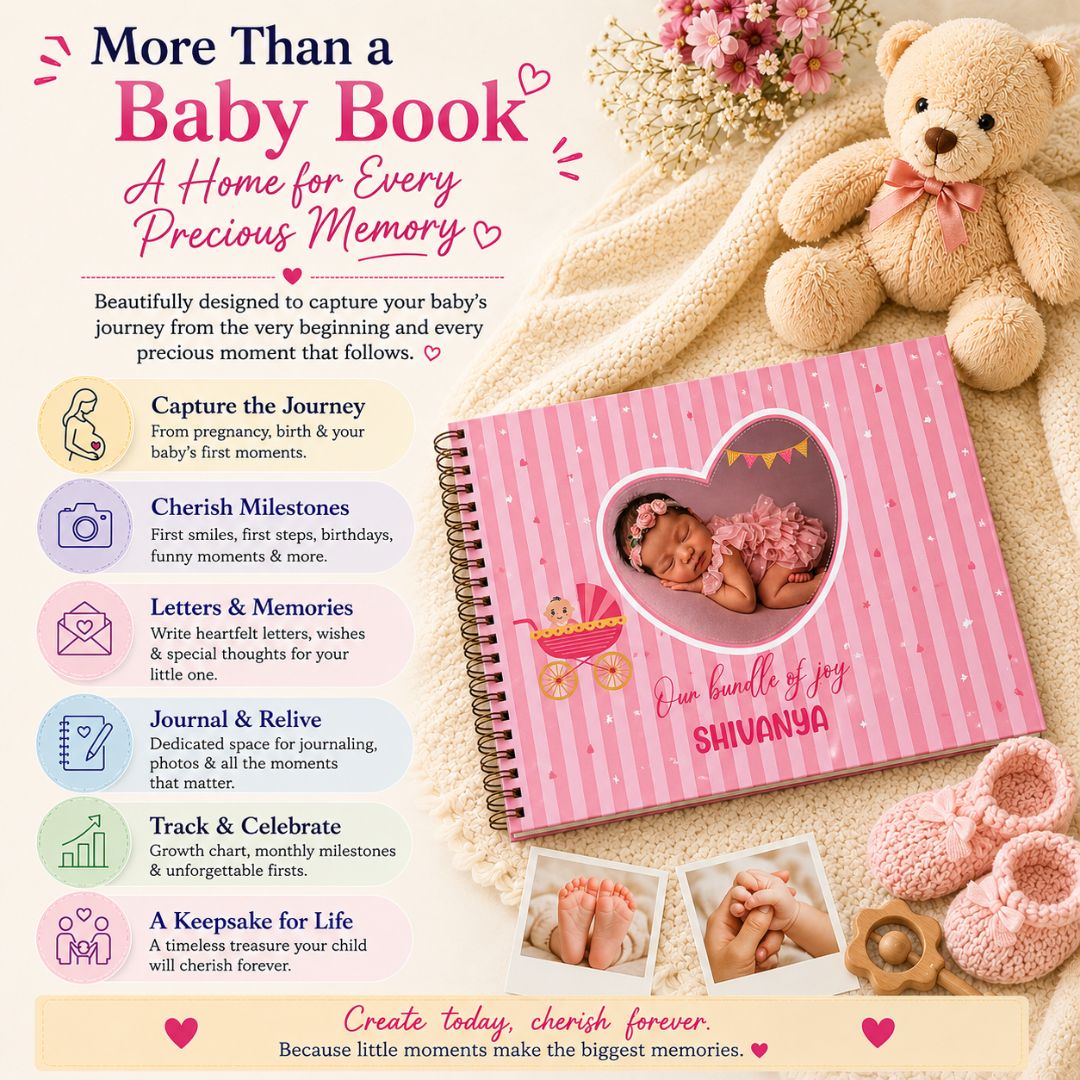 Baby memory book | Personalized with name and picture | 0 to 4 years | A4 Size (Our bundle of joy - Purple) - Bop Canvases