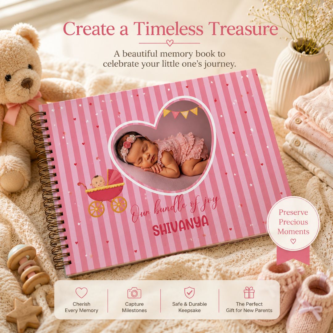 Baby memory book | Personalized with name and picture | 0 to 4 years | A4 Size (Our bundle of joy - Purple) - Bop Canvases