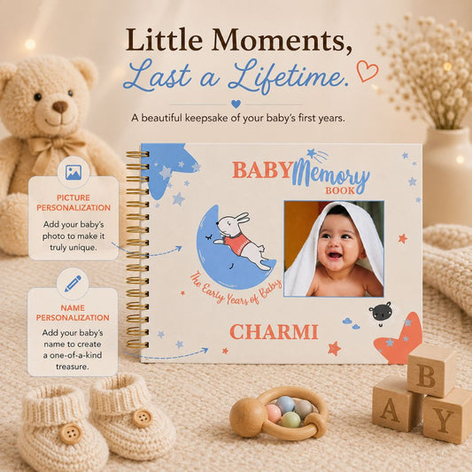 Baby memory book | Personalized with name and picture | The Early Years - Vanilla 0 to 4 years | A4 Size - Bop Canvases