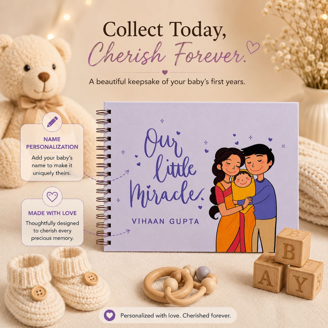 Baby memory book | Personalized with the name | 0 to 4 years | A4 Size | Our Little Miracle - Bop Canvases