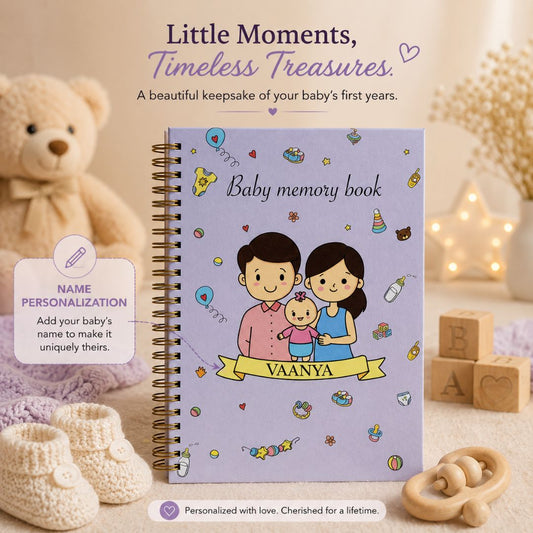 Baby memory book | Personalized with the name | 0 to 4 years | A5 Size | Lilac - Bop Canvases