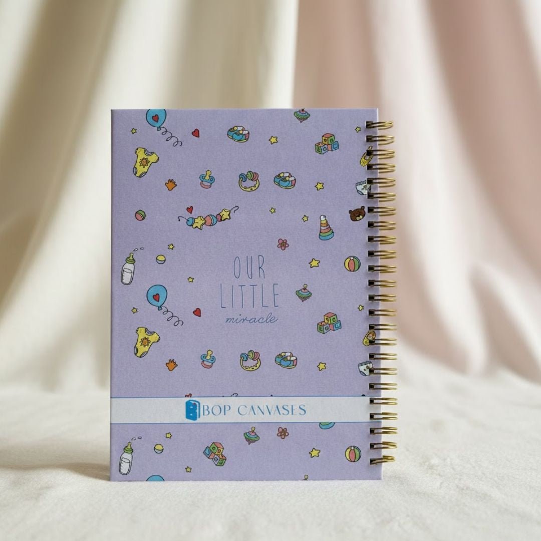 Baby memory book | Personalized with the name | 0 to 4 years | A5 Size | Lilac - Bop Canvases