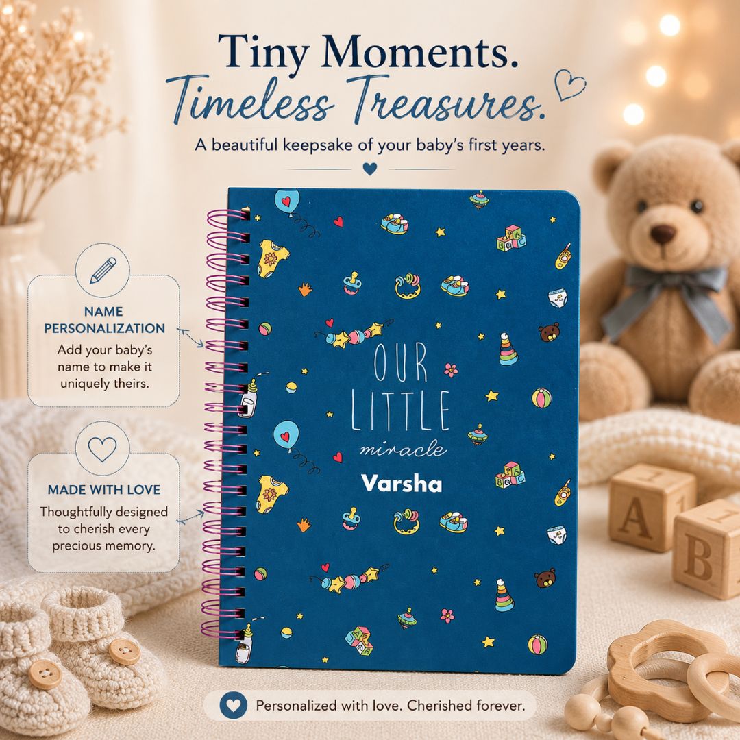 Baby memory book | Personalized with the name | 0 to 4 years | A5 Size | Lullaby Teal - Bop Canvases