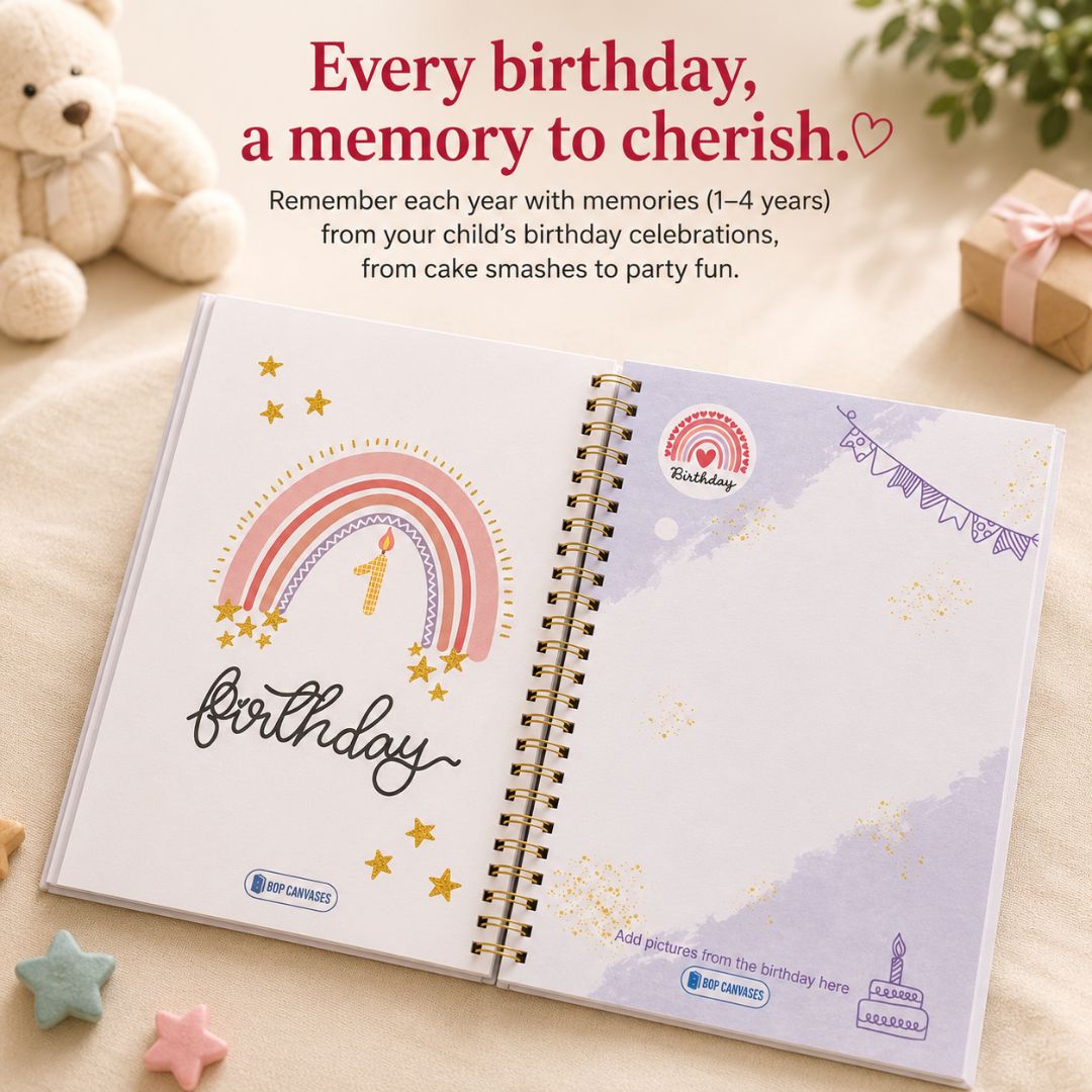 Baby memory book | Personalized with the name | 0 to 4 years | A5 Size | Memories of baby - Bop Canvases