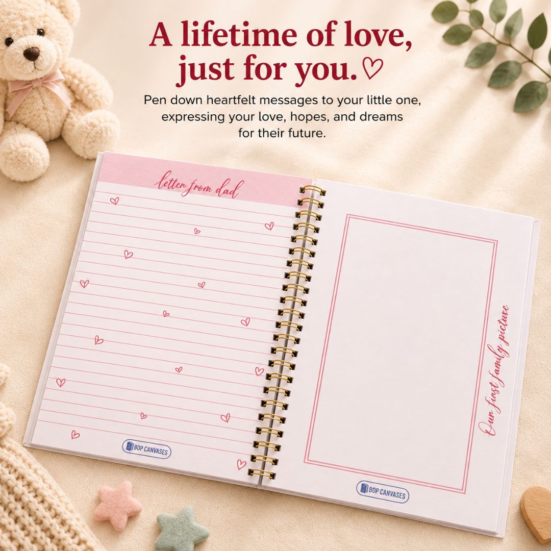 Baby memory book | Personalized with the name | 0 to 4 years | A5 Size | Memories of baby - Bop Canvases