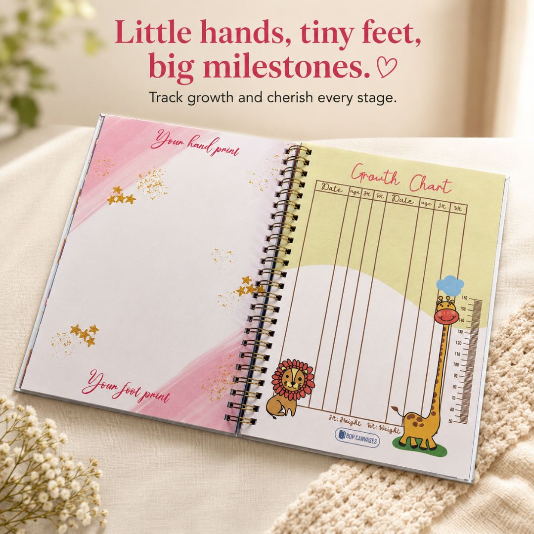 Baby memory book | Personalized with the name | 0 to 4 years | A5 Size | Memories of baby - Bop Canvases