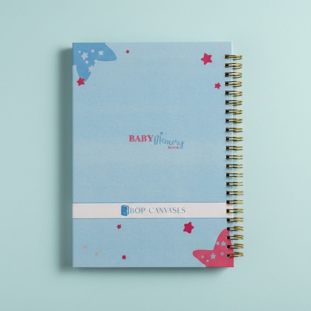 Baby memory book | Personalized with the name | 0 to 4 years | A5 Size | Powder blue Bunny - Bop Canvases