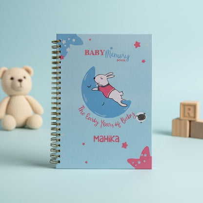 Baby memory book | Personalized with the name | 0 to 4 years | A5 Size | Powder blue Bunny - Bop Canvases
