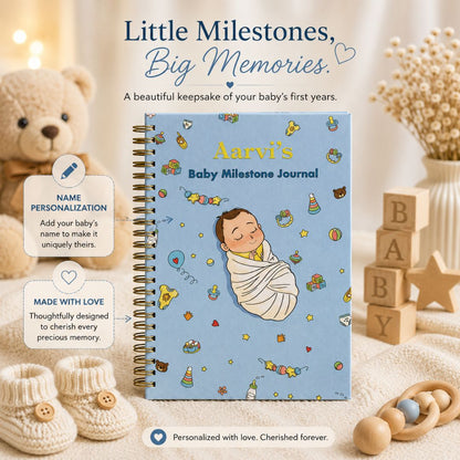Baby memory book | Personalized with the name | 0 to 4 years | A5 Size | Sleepy baby blue - Bop Canvases