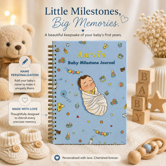 Baby memory book | Personalized with the name | 0 to 4 years | A5 Size | Sleepy baby blue - Bop Canvases