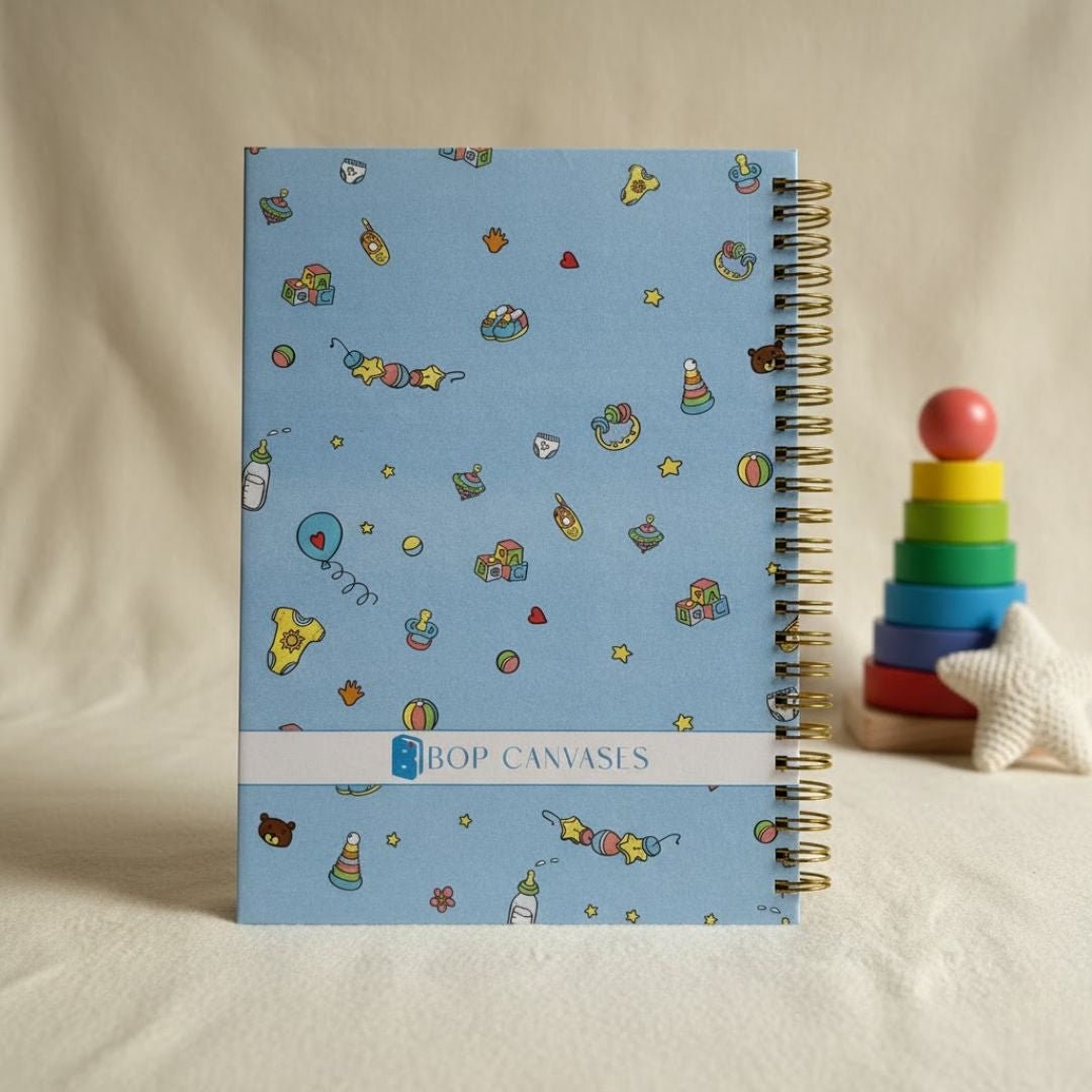 Baby memory book | Personalized with the name | 0 to 4 years | A5 Size | Sleepy baby blue - Bop Canvases