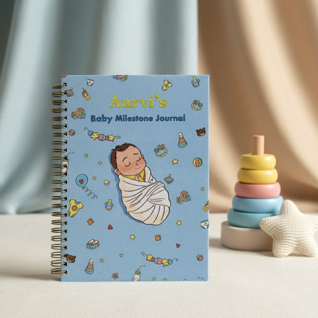 Baby memory book | Personalized with the name | 0 to 4 years | A5 Size | Sleepy baby blue - Bop Canvases