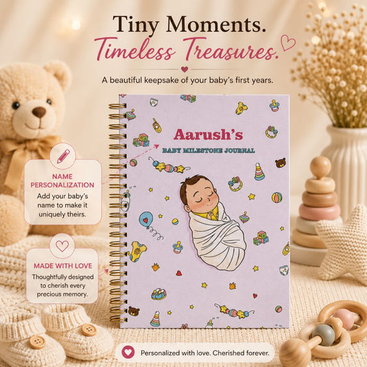 Baby memory book | Personalized with the name | 0 to 4 years | A5 Size | Sleepy baby pink - Bop Canvases