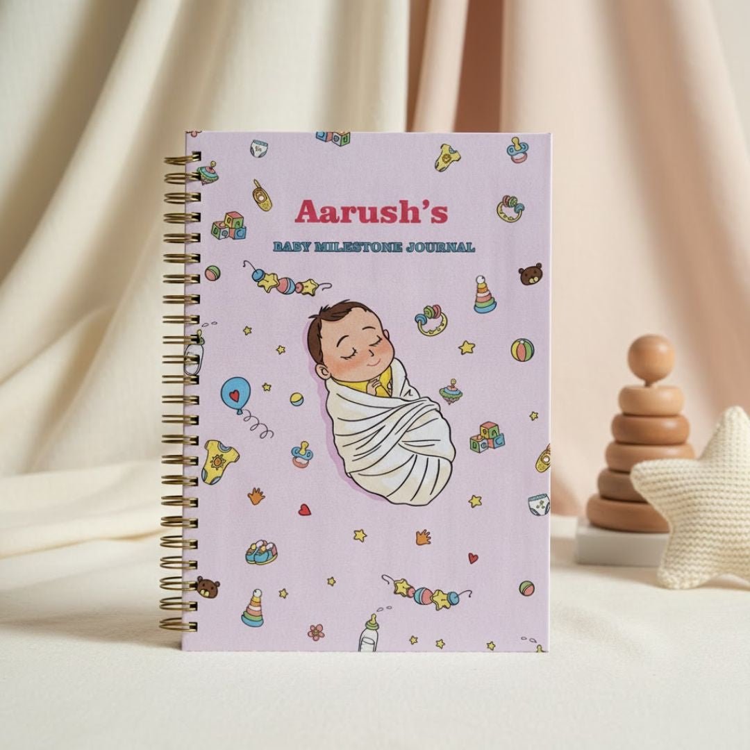 Baby memory book | Personalized with the name | 0 to 4 years | A5 Size | Sleepy baby pink - Bop Canvases