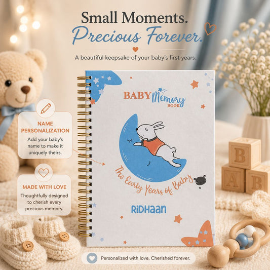 Baby memory book | Personalized with the name | 0 to 4 years | A5 Size | Snow White bunny - Bop Canvases