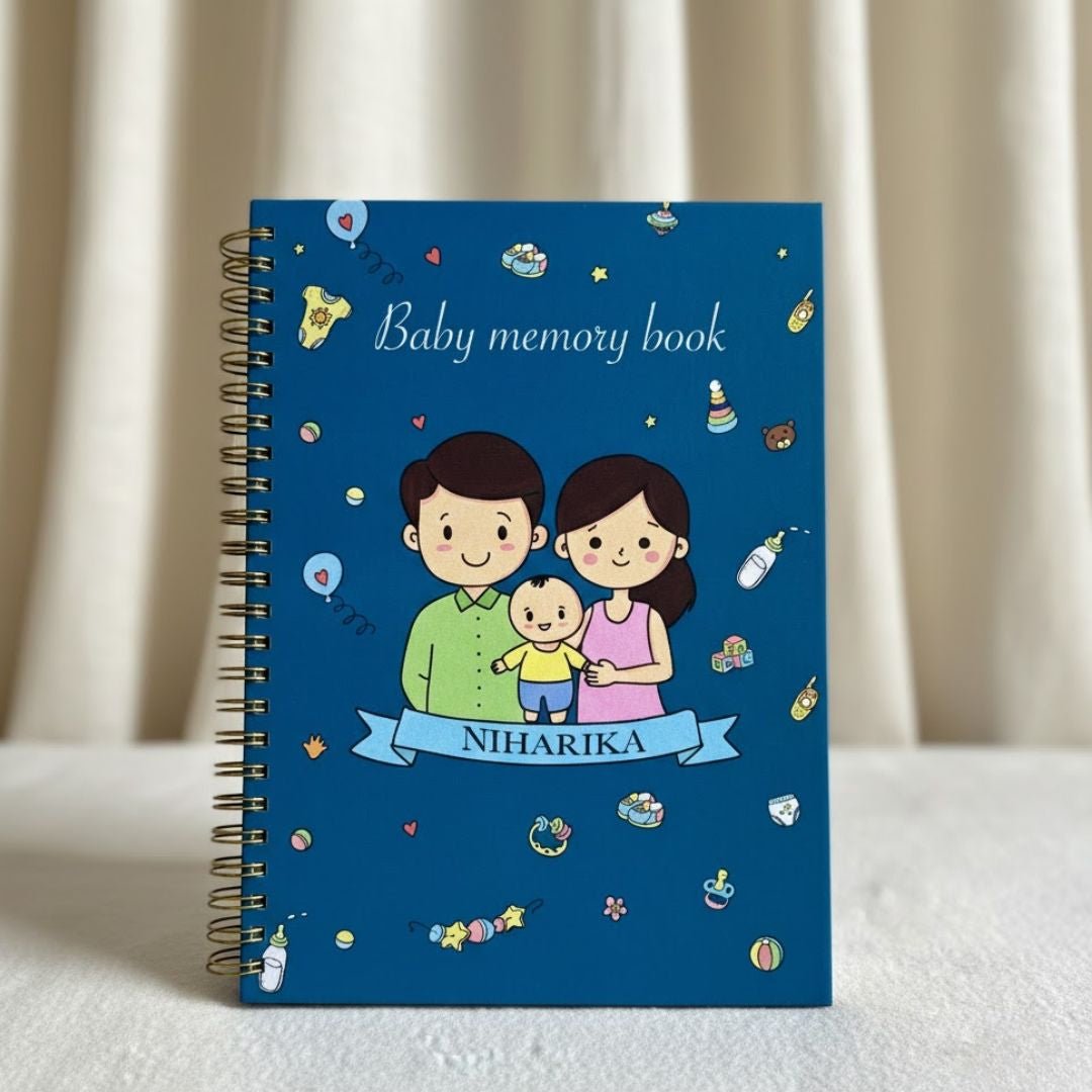 Baby memory book | Personalized with the name | 0 to 4 years | A5 Size | Space Blue - Bop Canvases