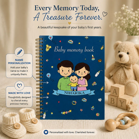 Baby memory book | Personalized with the name | 0 to 4 years | A5 Size | Space Blue - Bop Canvases