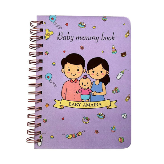 Baby memory book | Personalized with the name of your child | 0 to 4 years | A5 Size | Lilac - Bop Canvases