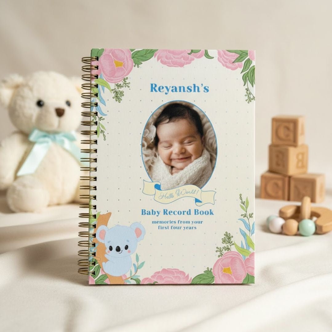 Baby memory book | Personalized with the picture & name | 0 to 4 years | A5 Size | Beige - Bop Canvases