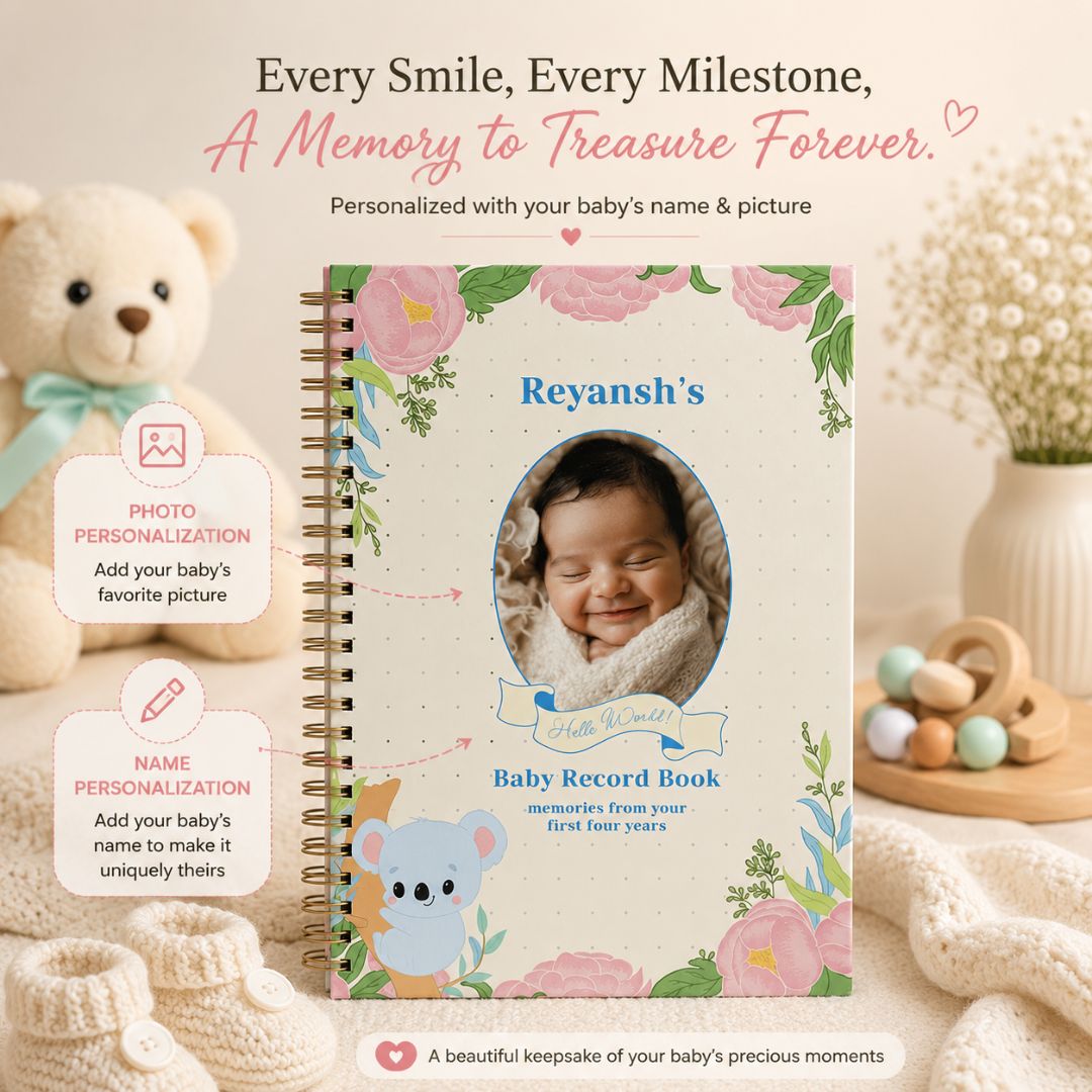 Baby memory book | Personalized with the picture & name | 0 to 4 years | A5 Size | Beige - Bop Canvases