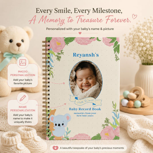 Baby memory book | Personalized with the picture & name | 0 to 4 years | A5 Size | Beige - Bop Canvases