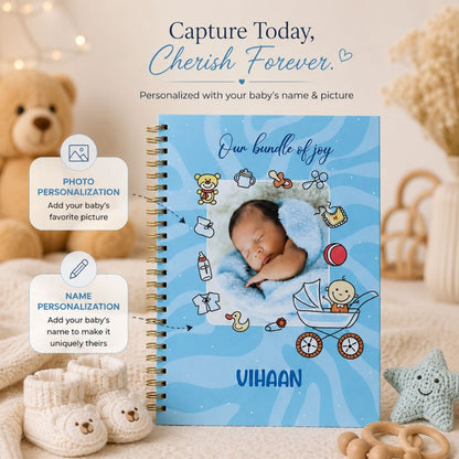Baby memory book | Personalized with the picture & name | 0 to 4 years | A5 Size | Little Moments - Bop Canvases