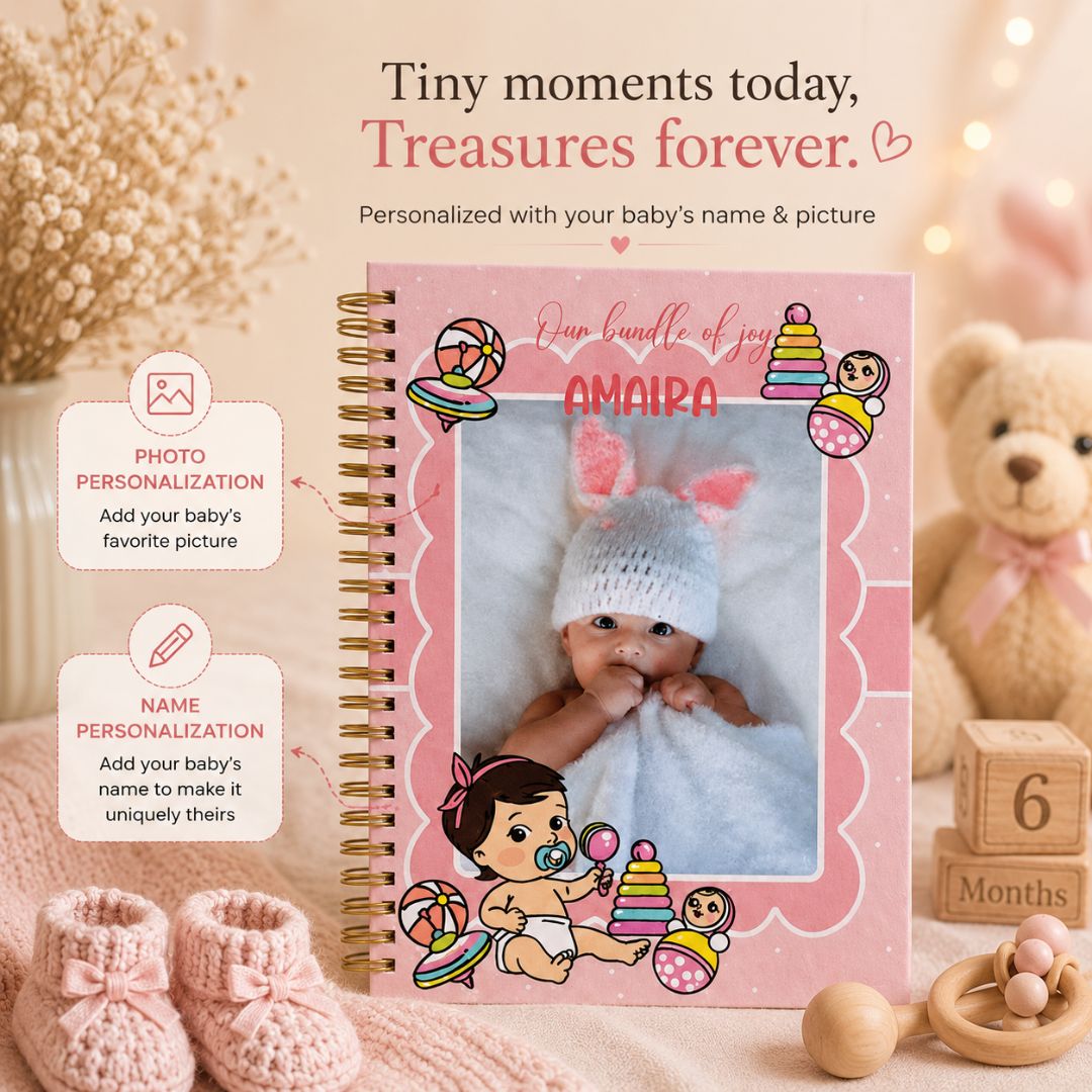 Baby memory book | Personalized with the picture & name | 0 to 4 years | A5 Size | Sweet Beginnings - Bop Canvases