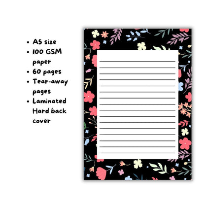 Black floral | A5 notepad - Bop Canvases