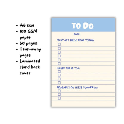 Blue to - do list | A6 notepad - Bop Canvases