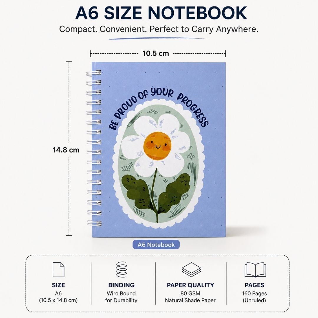 A6 Spiral Notebook – [Sunny] | 160 Pages | 80 GSM | Hardcover | Unruled