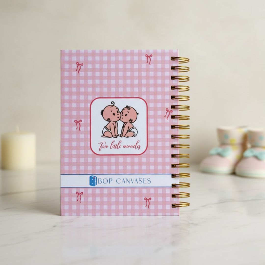 Twin Pregnancy Journal - 9 Months Journal | Personalized With Name & Picture | Expecting Twins - Pink