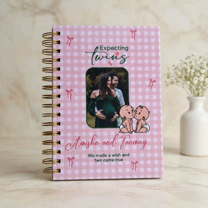 Twin Pregnancy Journal - 9 Months Journal | Personalized With Name & Picture | Expecting Twins - Pink