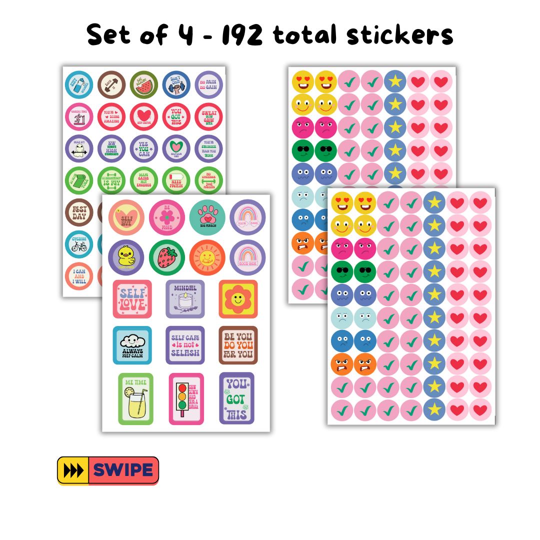 Positive Vibes & Smiley Stickers – 4 Sheets Pack
