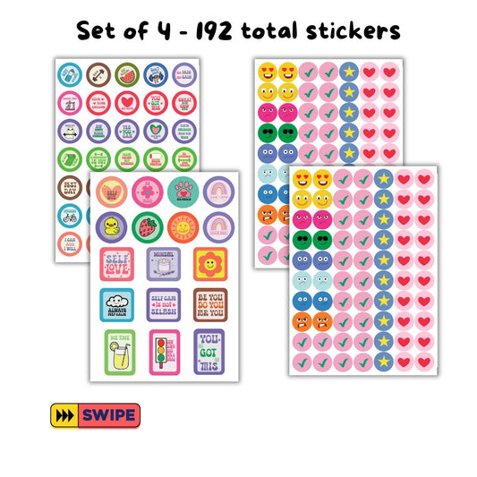 Positive Vibes & Smiley Stickers – 4 Sheets Pack