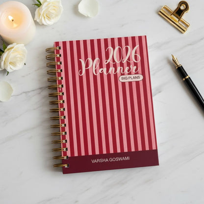 Undated Yearly Planner | Personalized with your name (Big Plans- Maroon)