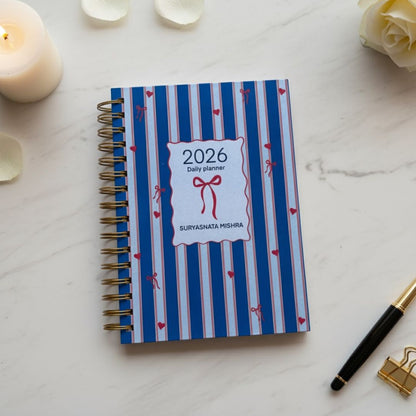 Undated Yearly Planner | Personalized with your name (Blue Ribbons)