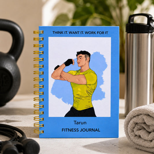 6 Months Fitness Journal - Personalized with name (Fit Life | Blue)