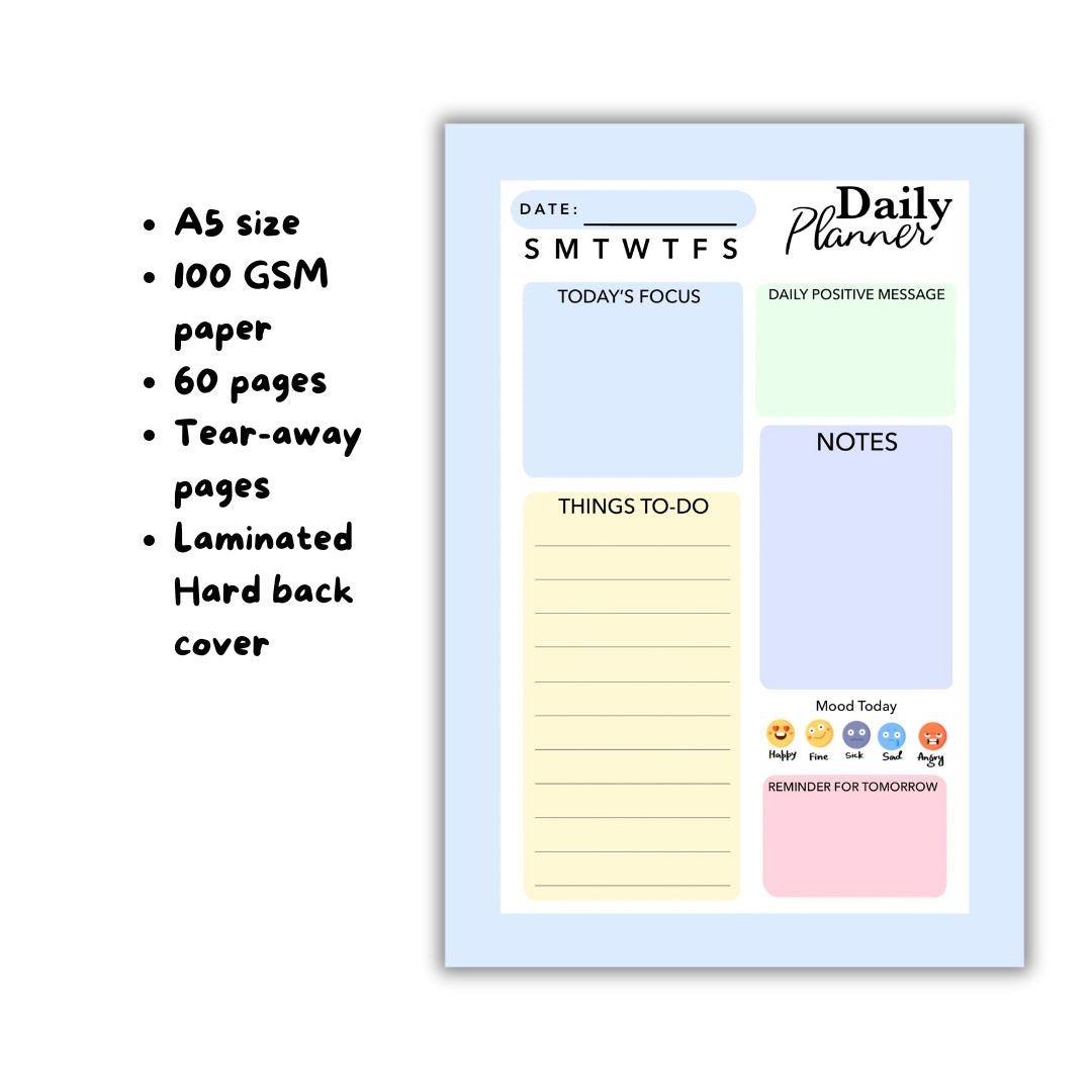 Daily planner | Blue | A5 notepad - Bop Canvases