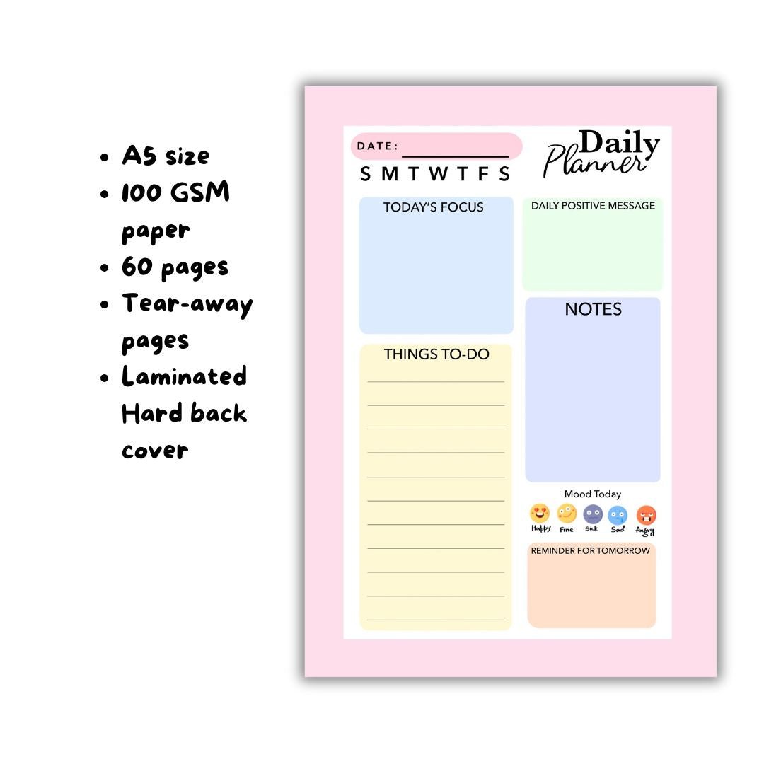 Daily planner | pink | A5 notepad - Bop Canvases