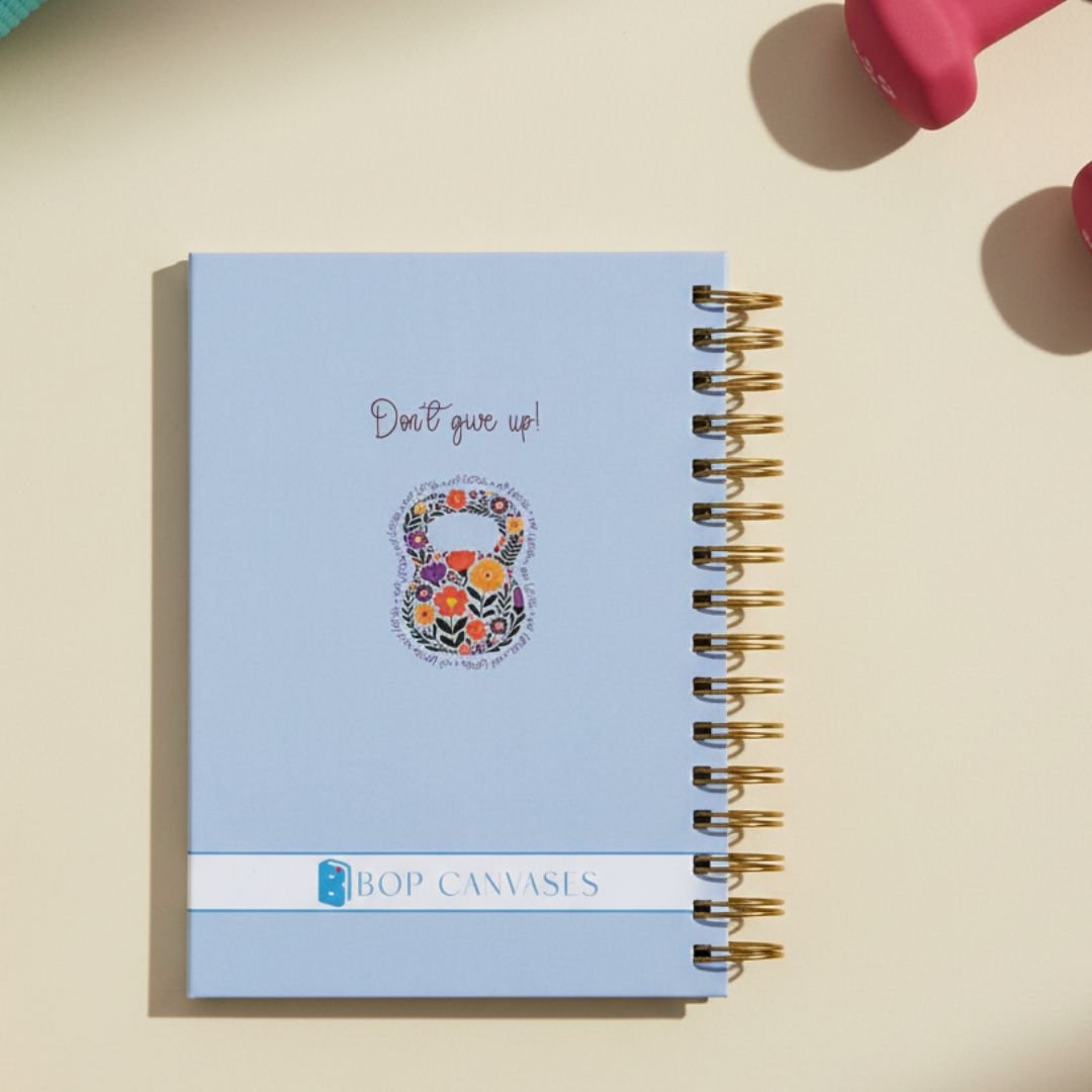 Fitness Journal - Personalized with name | 6 Months Journal | Kettlebell - Bop Canvases
