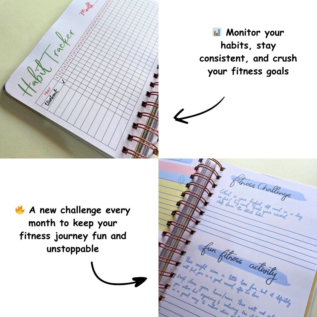 Fitness Journal - Personalized with name | 6 Months Journal | Kettlebell - Bop Canvases