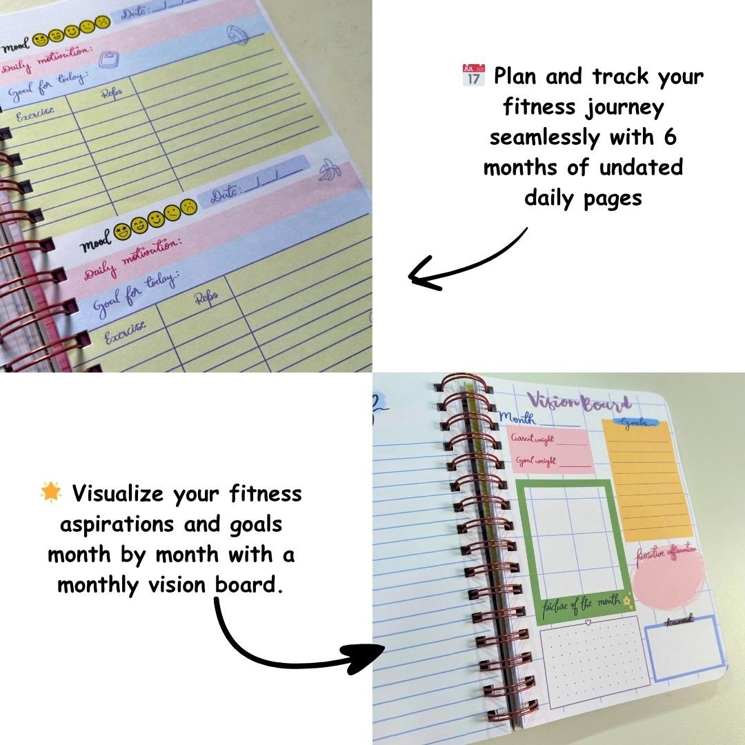 Fitness Journal - Personalized with name | 6 Months Journal | Kettlebell - Bop Canvases