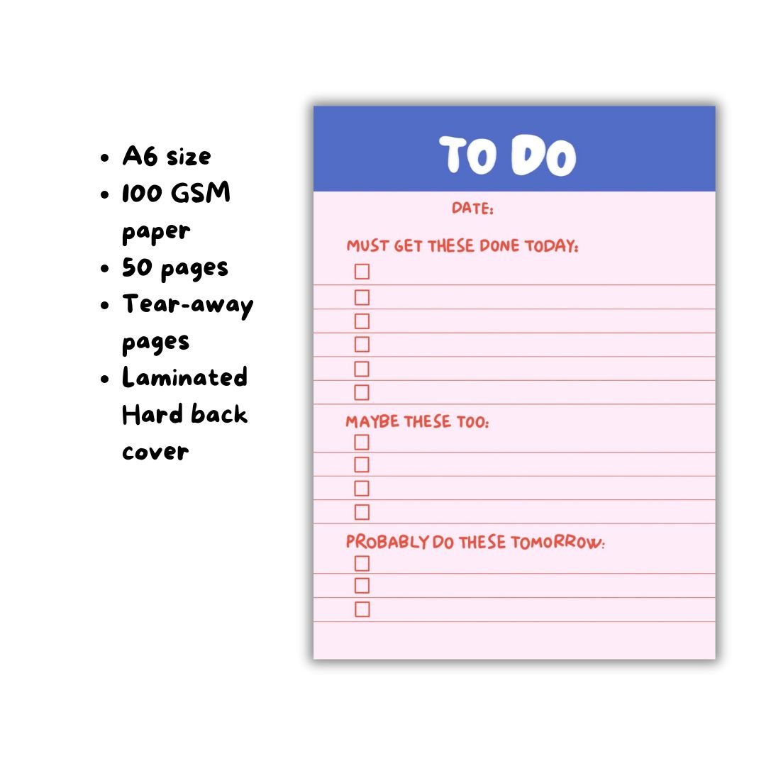 Pink to - do list | A6 notepad - Bop Canvases