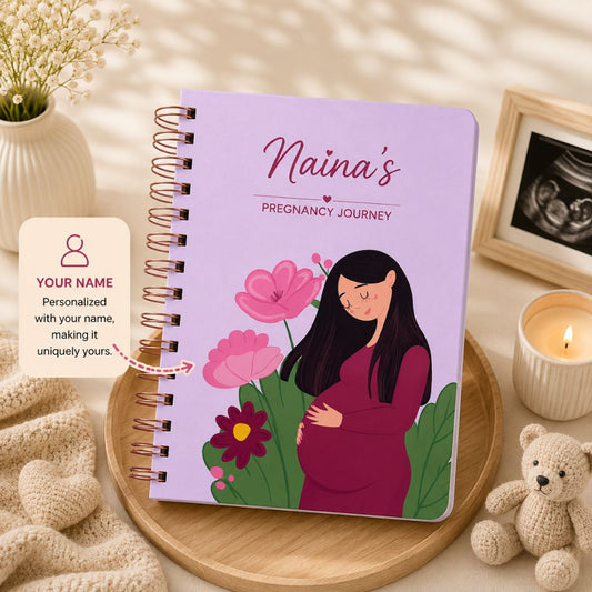 Pregnancy Journal - Personalized with name | Designed for 9 months (Coral - Growing you) - Bop Canvases