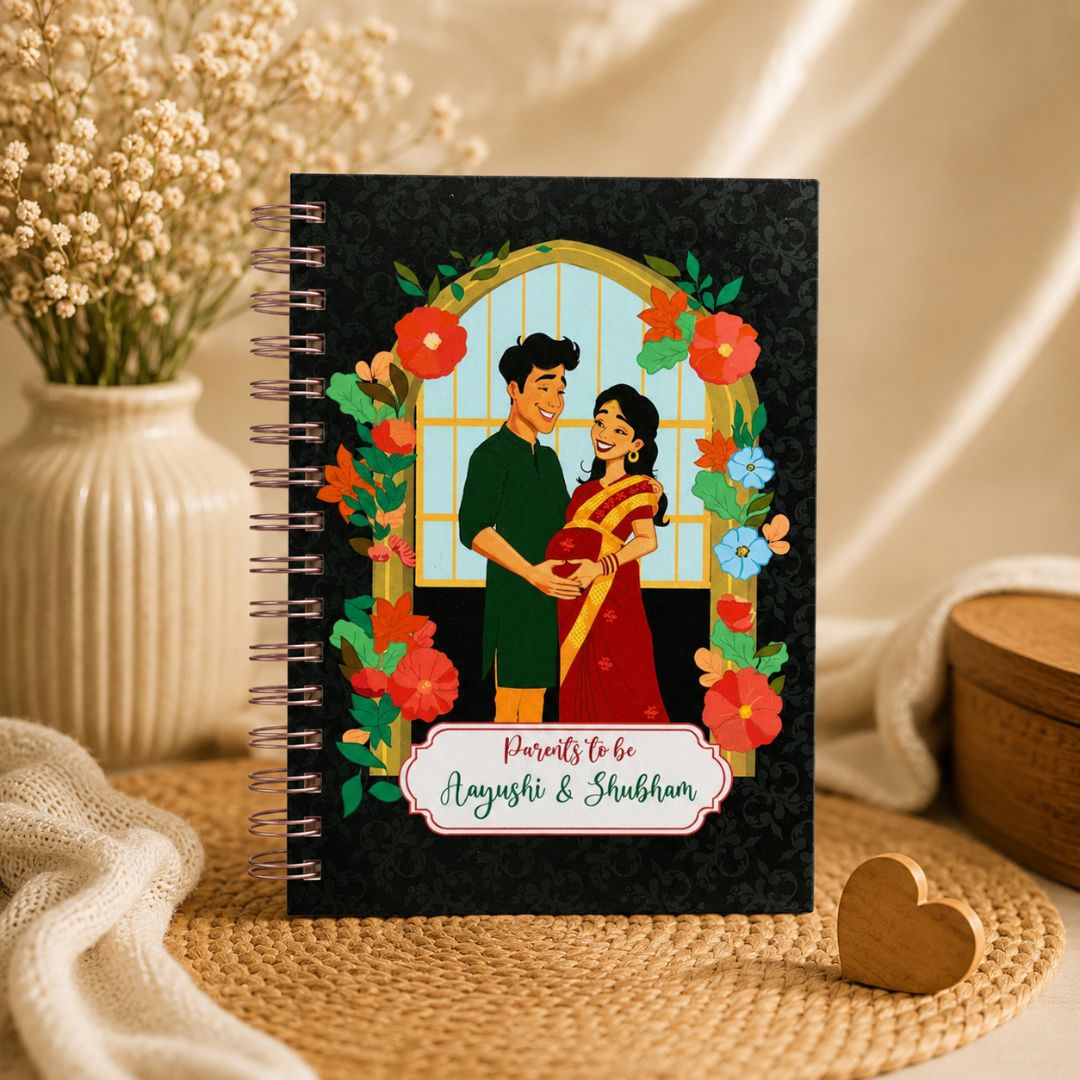 Pregnancy Journal - Personalized with name | Designed for 9 months (Happy Family | Back) - Bop Canvases